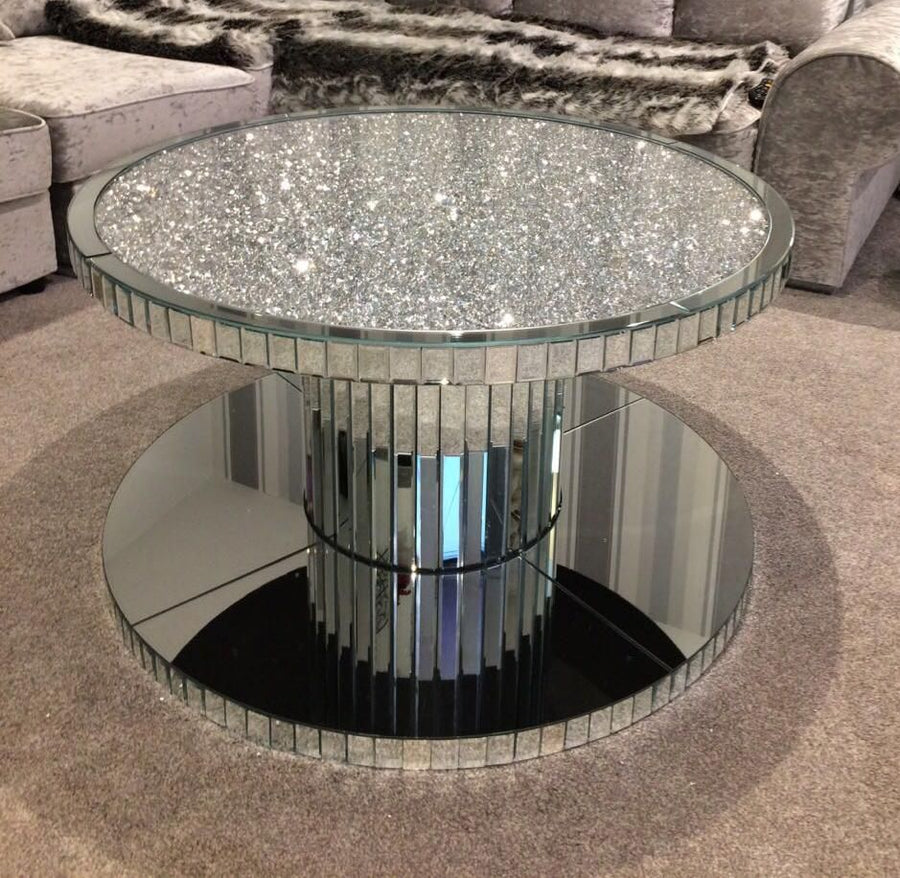 Crushed Crystals Mirrored Coffee Table Round - Riviera Interiors