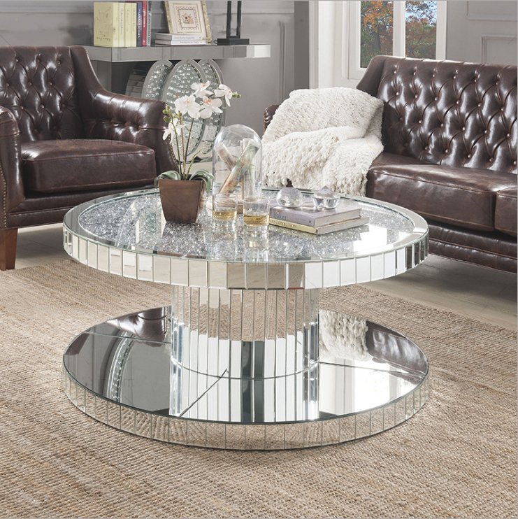 Crushed Crystals Mirrored Coffee Table Round - Riviera Interiors