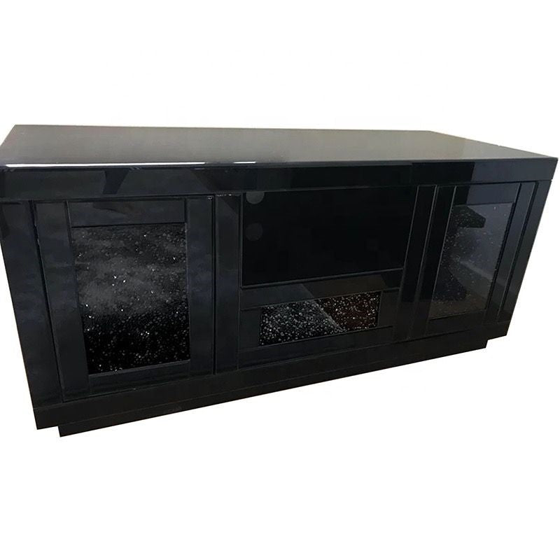 Diamond Crushed T.V Stand (Clear/Black) - Riviera Interiors