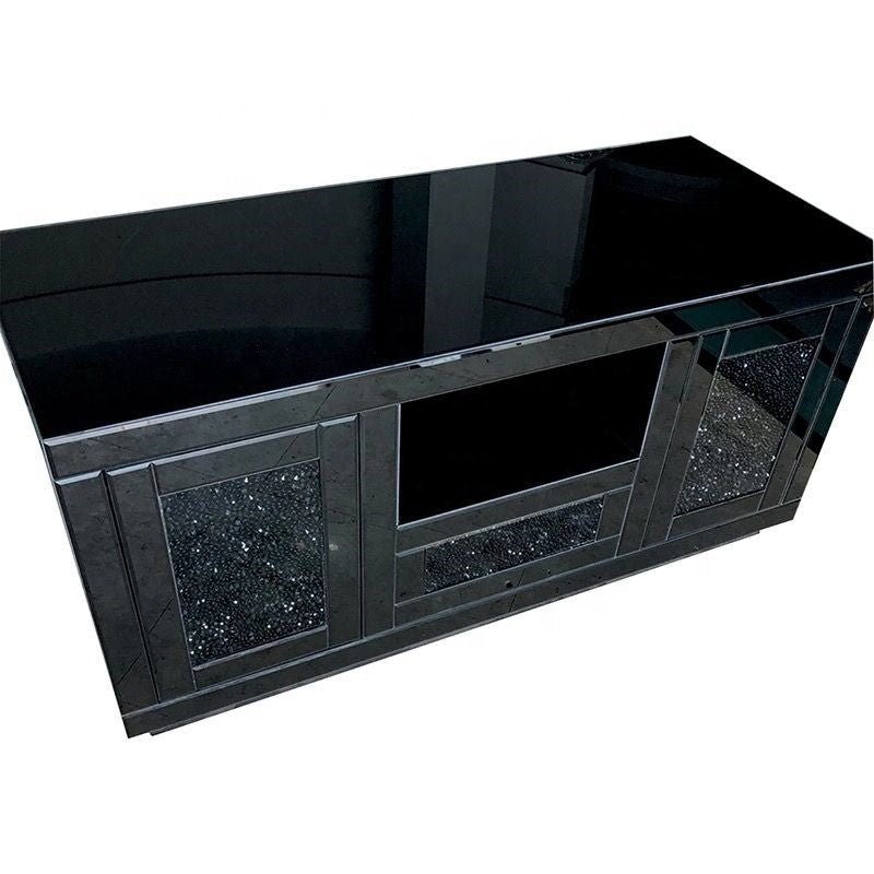 Diamond Crushed T.V Stand (Clear/Black) - Riviera Interiors