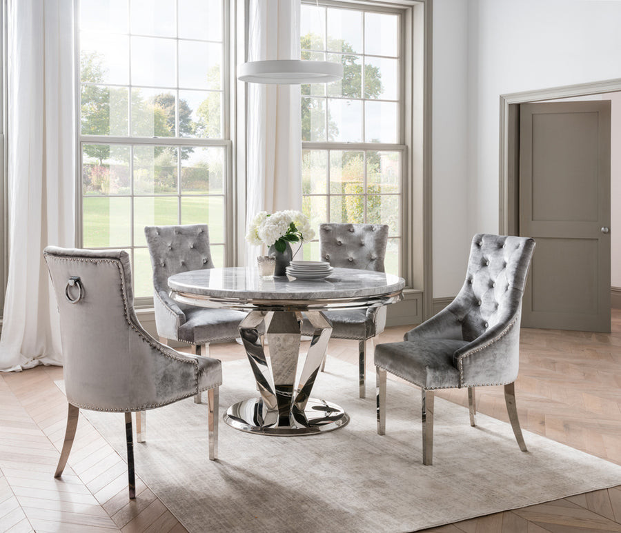 Siena Round Dining Table Set with 4 Velvet Chairs