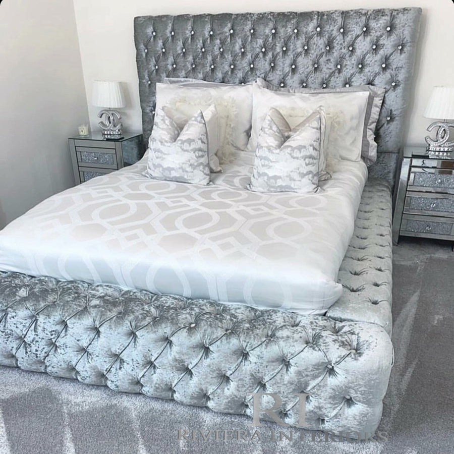 Crushed velvet Park Lane bed with diamonds